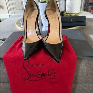 Christian Louboutin Black Patent Pumps with Red Soles 8m brought from Saks  .